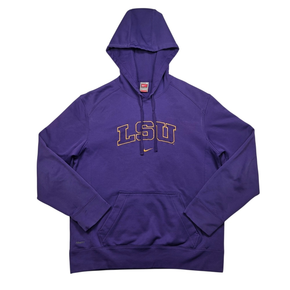 Vintage‎ Y2K Nike LSU Hoodie M Purple Therma Fit Fleece Pullover Sweatshirt NCAA